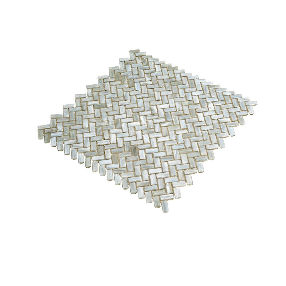 Pearl Herringbone Glass Mosaic Tile