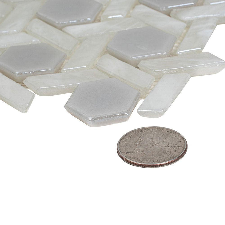 Pearl White Weaved Hexagon Glass Mosaic Tile | Tile Club