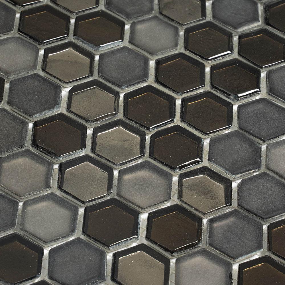 Saturn Grey Hexagon Glass Mosaic Tile | Tile Club