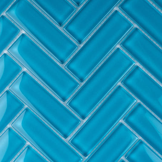 Sea Blue Herringbone Glass Tile | Tile Club