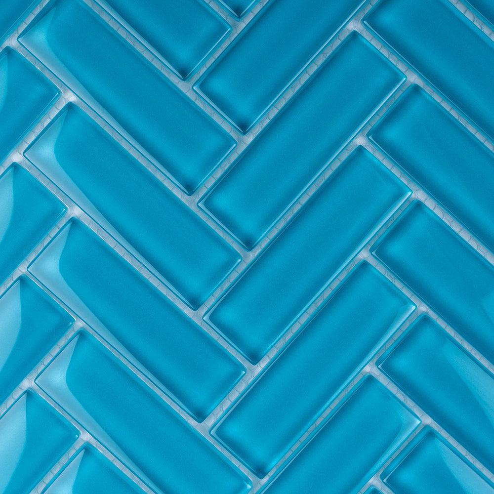 Sea Blue Herringbone Glass Tile | Tile Club