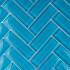 Sea Blue Herringbone Glass Tile | Tile Club