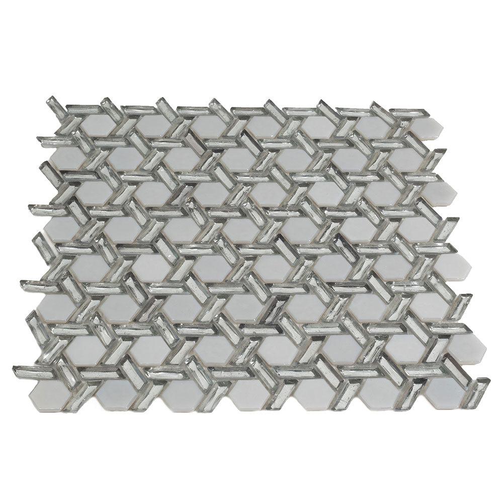 Silver White Weaved Hexagon Glass Mosaic Tile | Tile Club