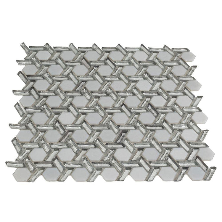 Silver White Weaved Hexagon Glass Mosaic Tile | Tile Club