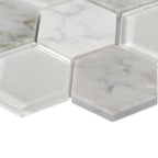 Textured Carrara And Glass Hexagon Mosaic Tile | Tile Club