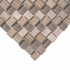Textured Mini Brick Wooden Beige And Glass Mosaic Tile | Tile Club