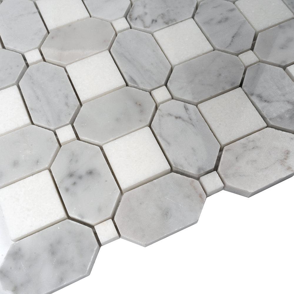 Thassos Square And Carrara Octagon Marble Mosaic Tile | Tile Club