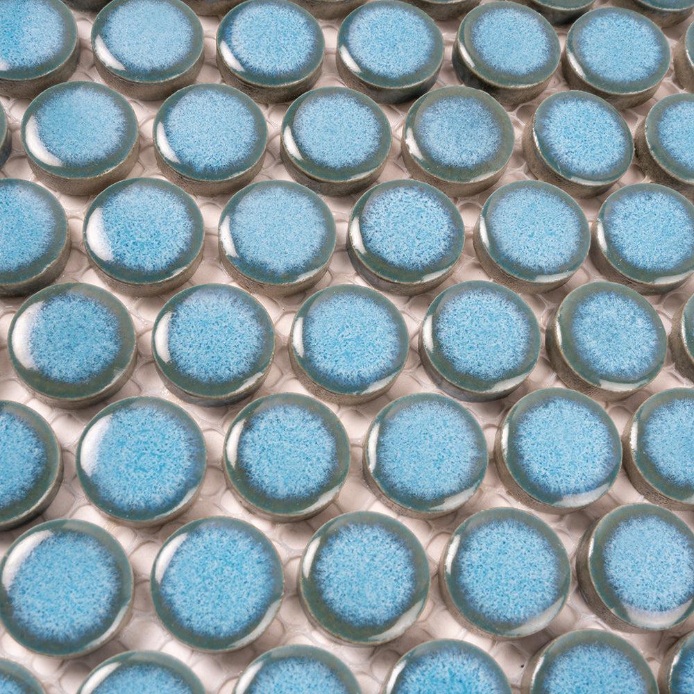 Turquoise Blue Buttons Porcelain Penny Round Tile
