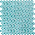 Turquoise Penny Round Glass Tile