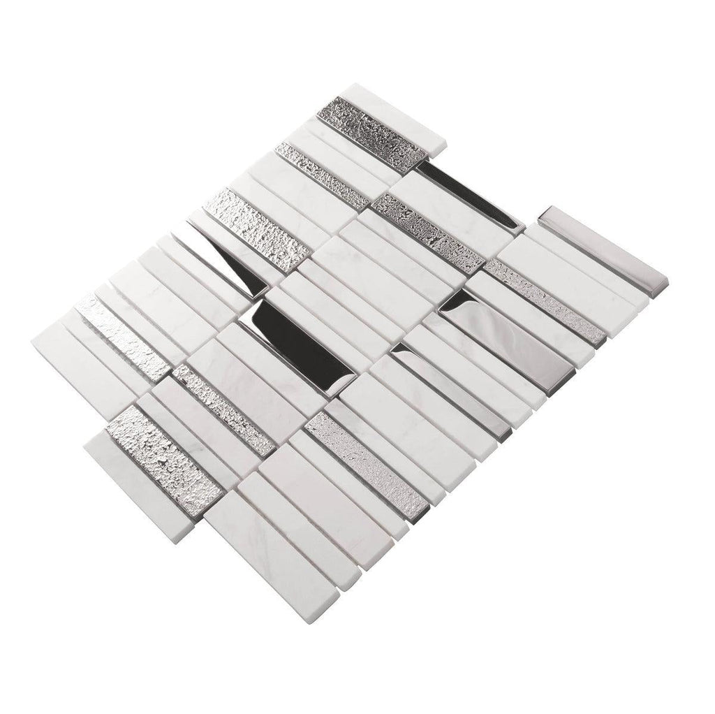 Villa Rapids White Marble & Glass Mosaic Tile | Tile Club