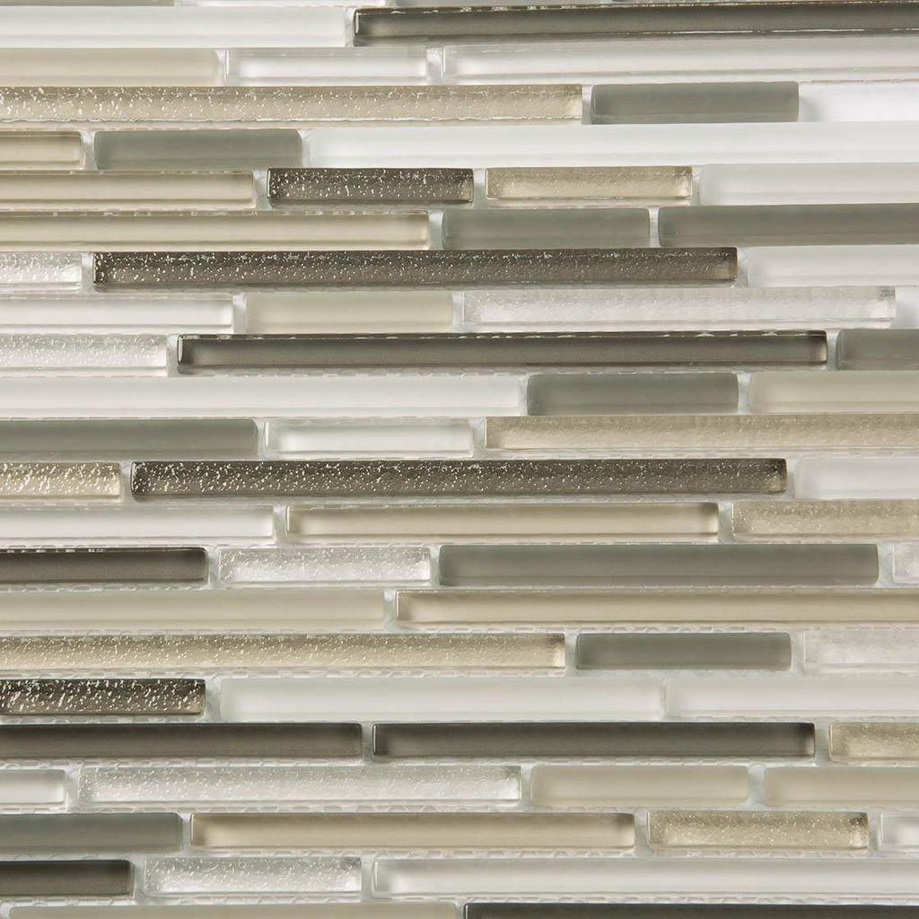 Waterfall Beige & White Linear Glass Mosaic Tile | Tile Club
