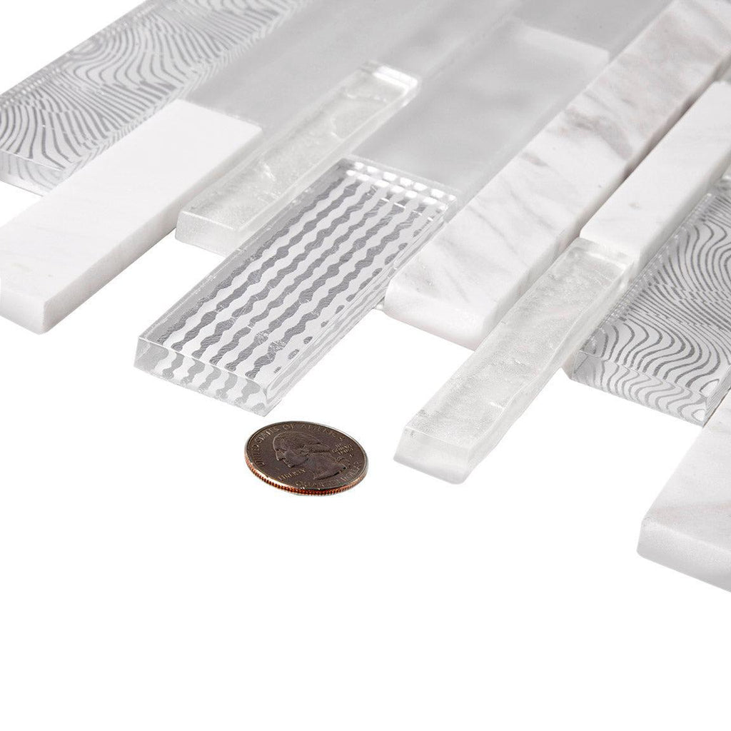 Waterfall Waves White Linear Glass Mosaic Tile | Tile Club