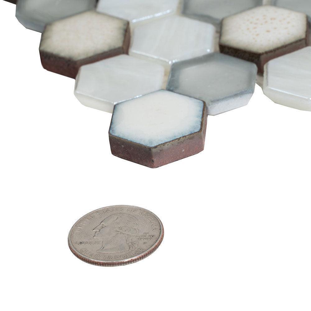 White Ceramic And Pearl Glass Hexagon Mosaic Tile | Tile Club