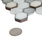 White Ceramic And Pearl Glass Hexagon Mosaic Tile | Tile Club