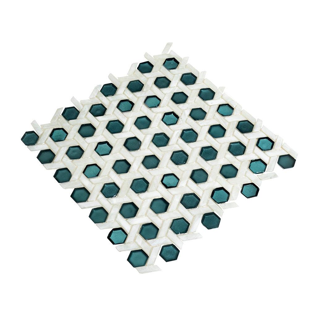 White Emerald Weaved Hexagon Glass Mosaic Tile | Tile Club