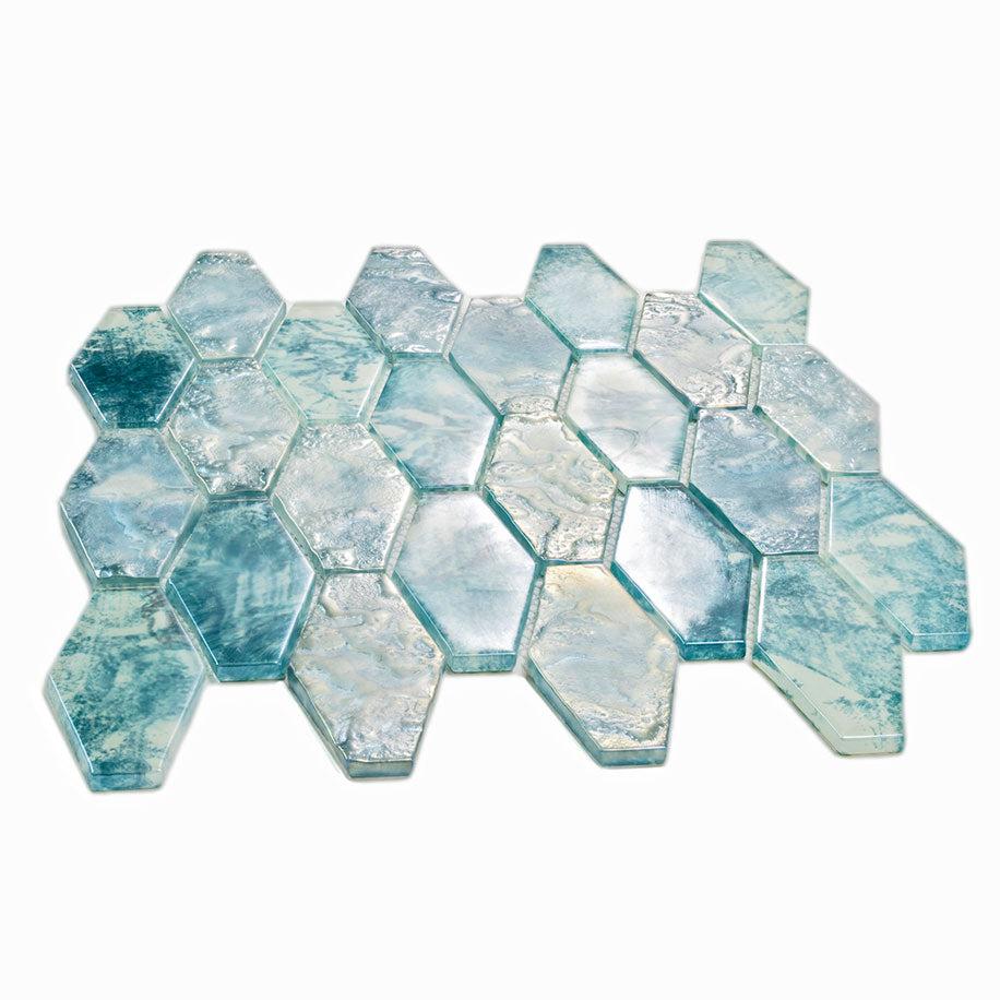 Coastal Dreams Elongated Hex Glass Mosaic Tile