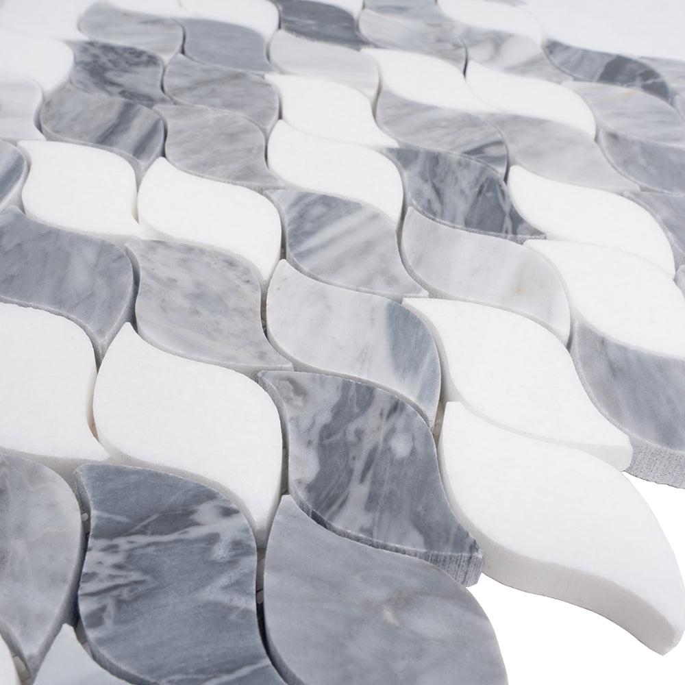 Falling Leaves Calacatta Bluette Marble Mosaic Tile | Tile Club
