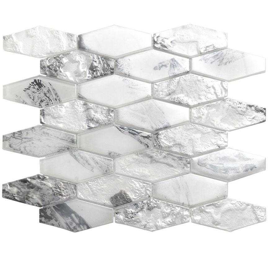 Frozen Dreams Elongated Hex Glass Mosaic Tile Sample