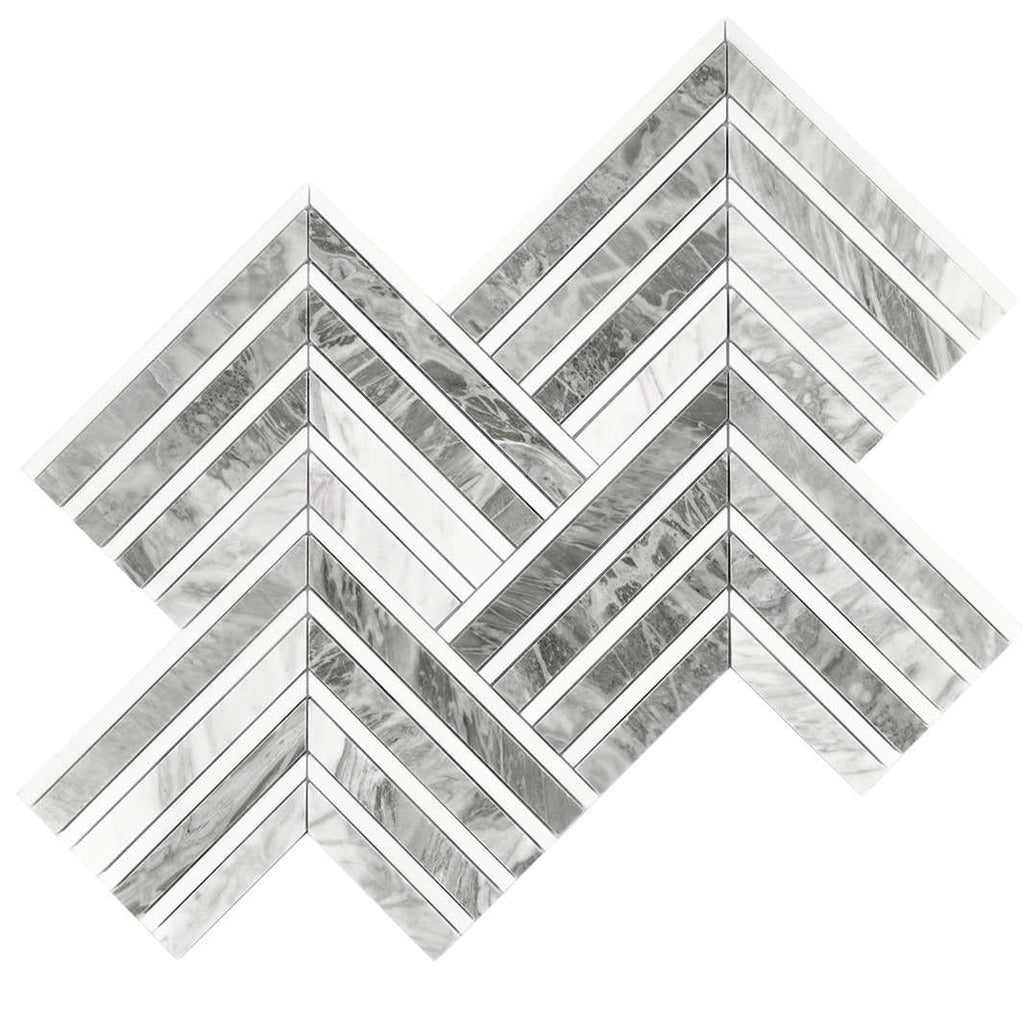 Geo Arrow Calacatta Bluette Marble Mosaic Tile