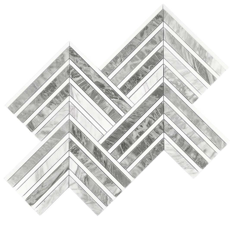 Geo Arrow Calacatta Bluette Marble Mosaic Tile