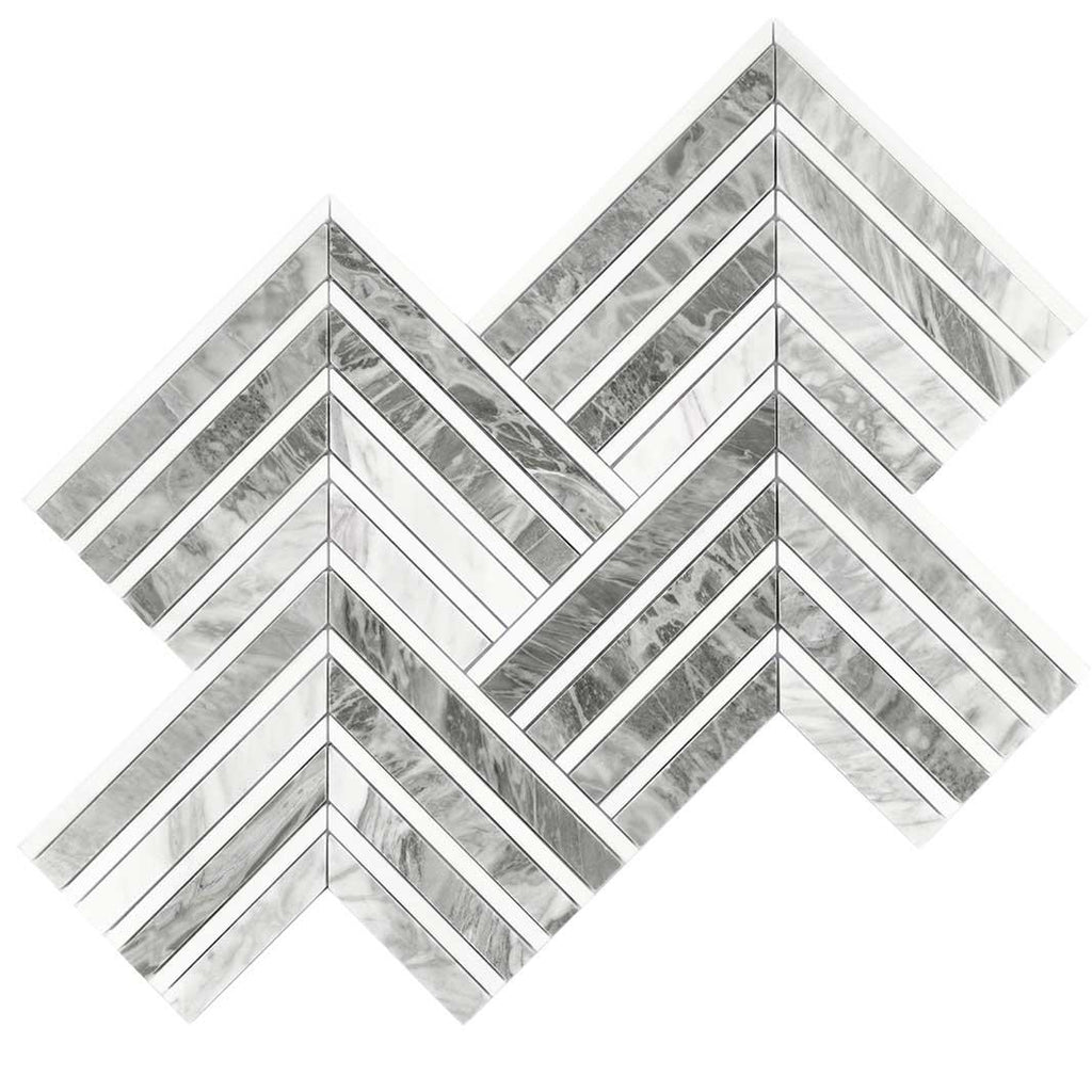 Geo Arrow Calacatta Bluette Marble Mosaic Tile