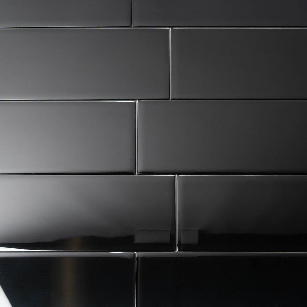 Glacier Black 4X16 Polished Glass Tile | Tile Club