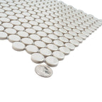 Glossy Gray Cream Buttons Porcelain Penny Round Tile | Tile Club