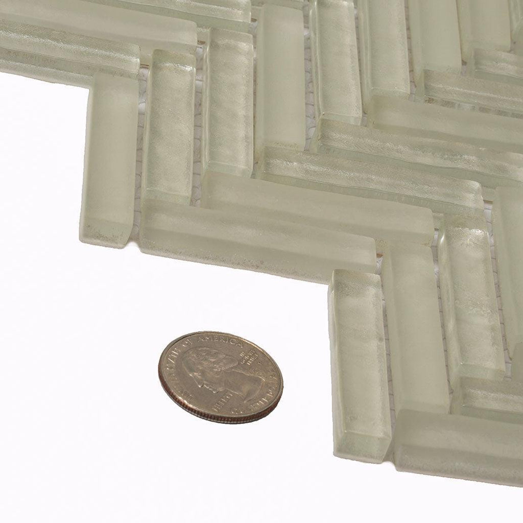 Herringbone White Glass Tile | Tile Club