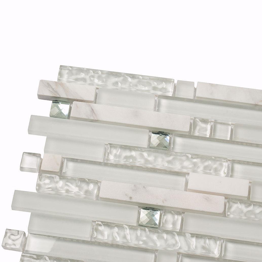Ice Shale Rectangular White Glass And Stone Tile