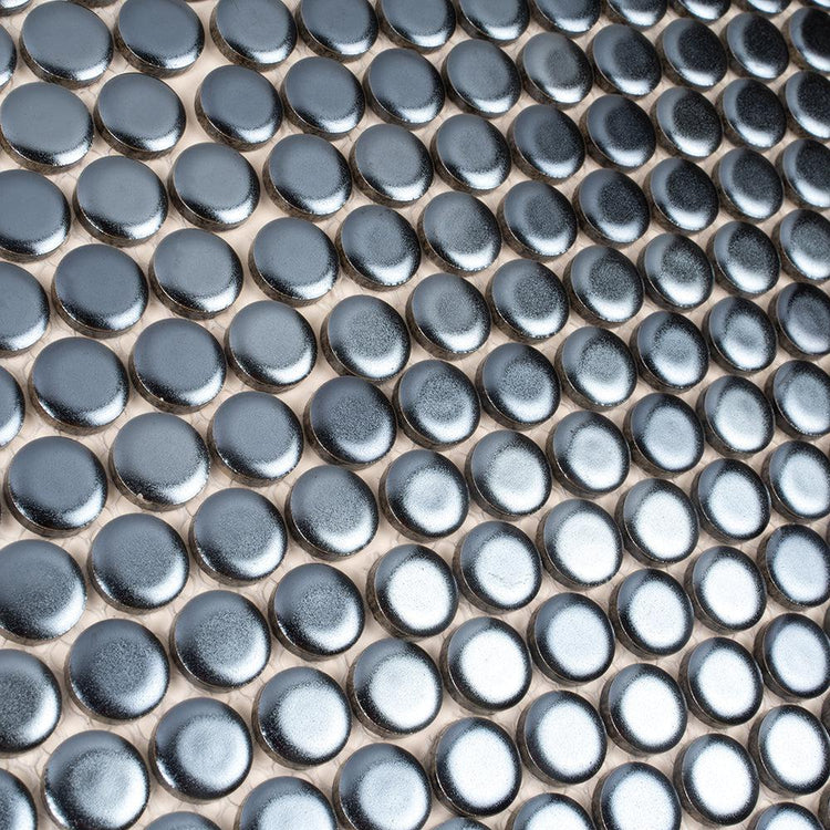 Metallic Blue Buttons Porcelain Penny Round Tile | Mosaic Floor, Wall ...