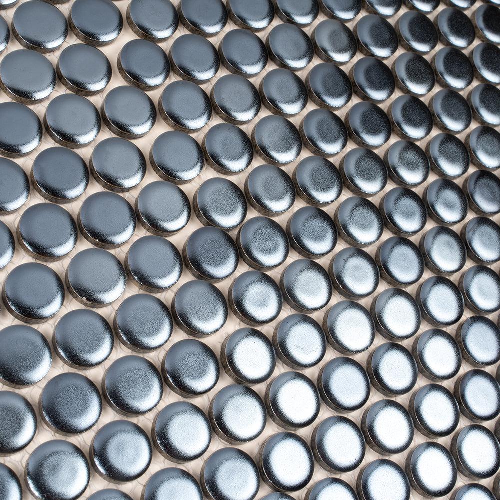 Metallic Blue Buttons Porcelain Penny Round Tile | Tile Club