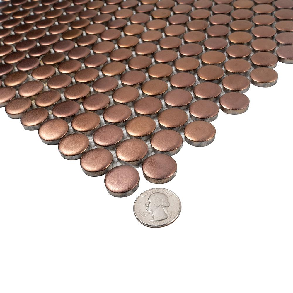 Metallic Bronze Buttons Porcelain Penny Round Tile | Tile Club