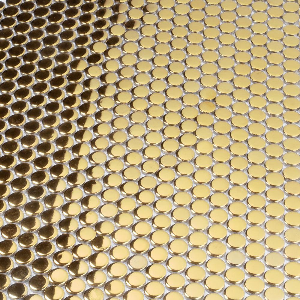 Metallic Gold Buttons Porcelain Penny Round Tile | Tile Club