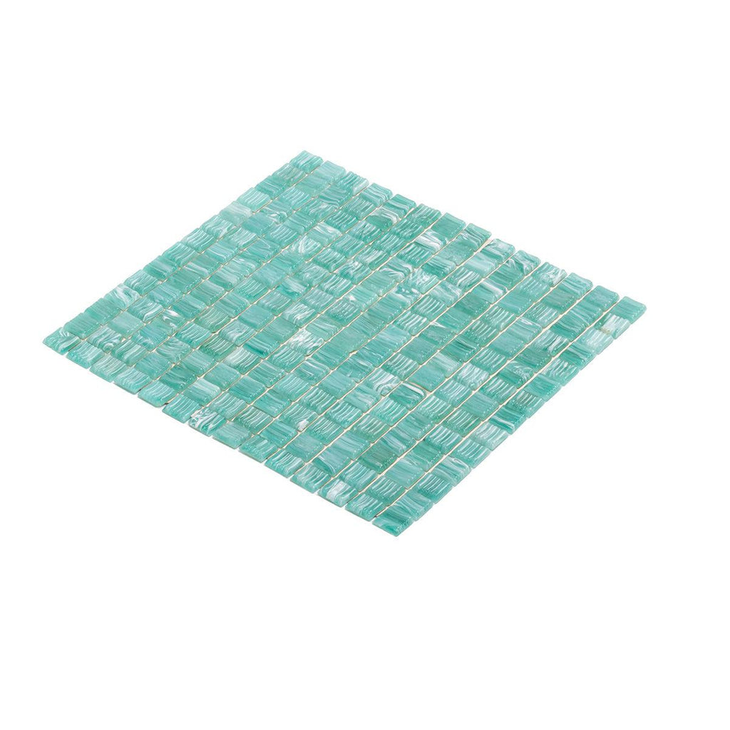 Mixed Blue Green Swirls Squares Glass Pool Tile | Tile Club