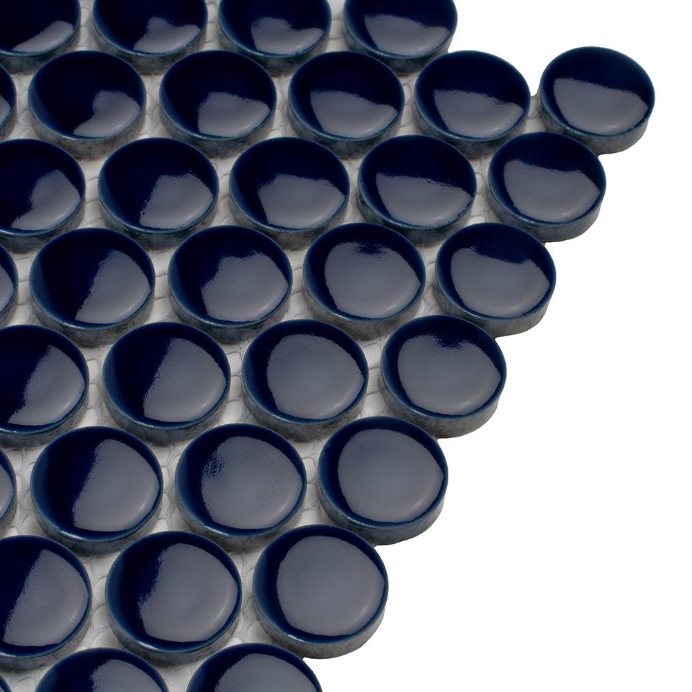 Navy Blue Buttons Porcelain Penny Round Tile | Tile Club