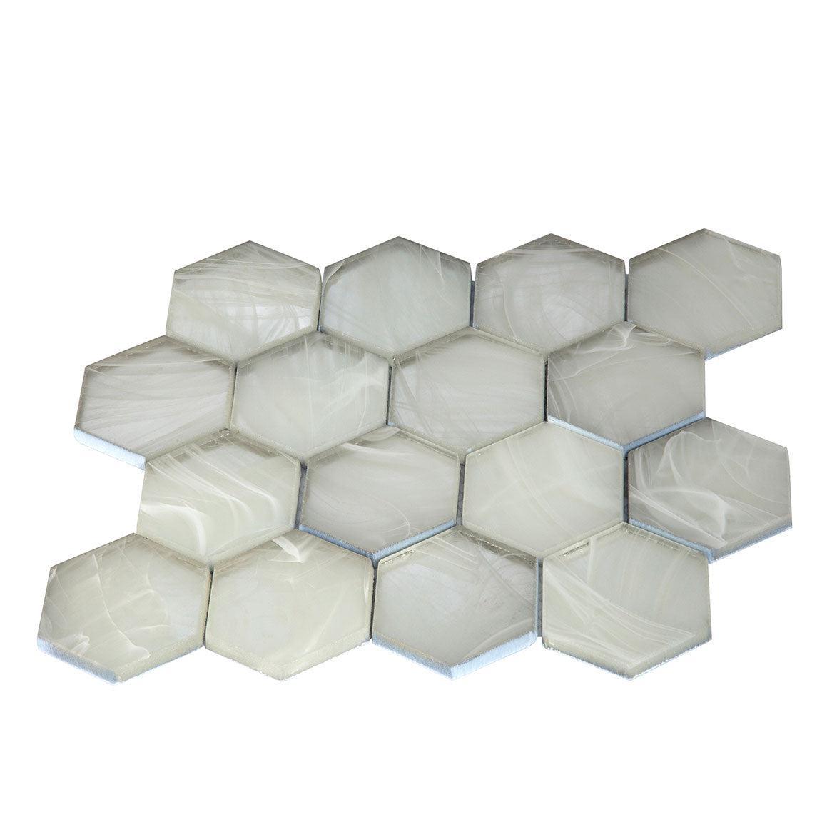 Sea Glass Hexagon Platinum White Mosaic Tile