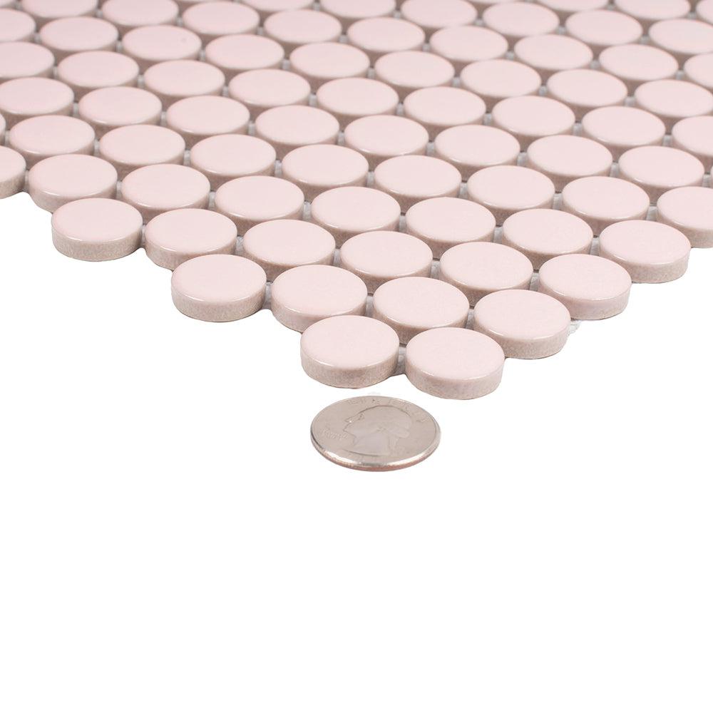 Pink Buttons Porcelain Penny Round Tile | Fun Wall, Shower, Pool