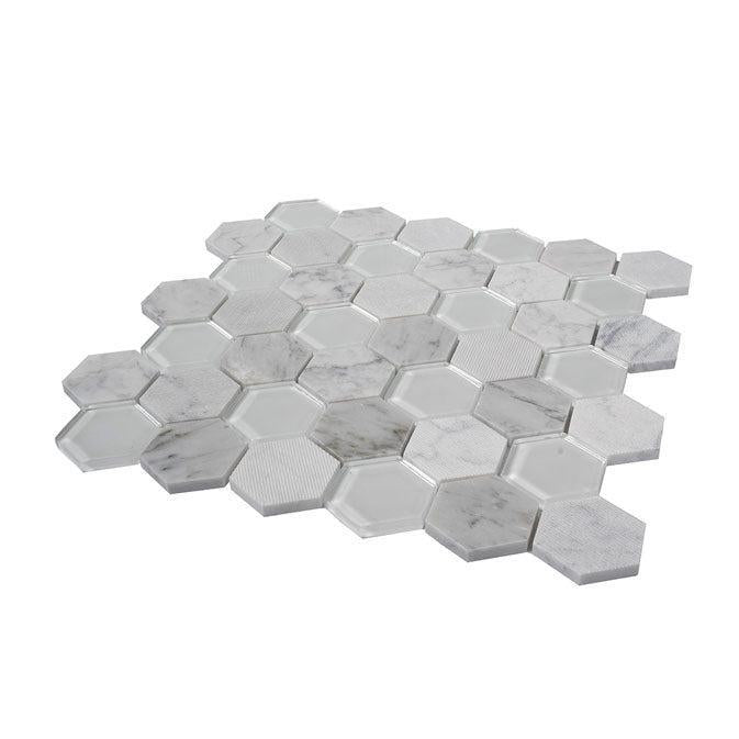Textured Carrara And Glass Hexagon Mosaic Tile | Tile Club
