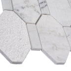 Textured Elongated Carrara Hexagon Marble Mosaic Tile | Tile Club