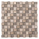 Textured Mini Brick Wooden Beige And Glass Mosaic Tile