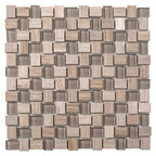 Textured Wooden Beige And Glass Hexagon Mosaic Tile Sample