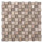 Textured Mini Brick Wooden Beige And Glass Mosaic Tile