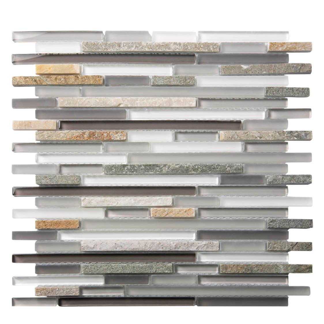 Waterfall Quartz Linear Glass And Quartz Mosaic Tile Sample