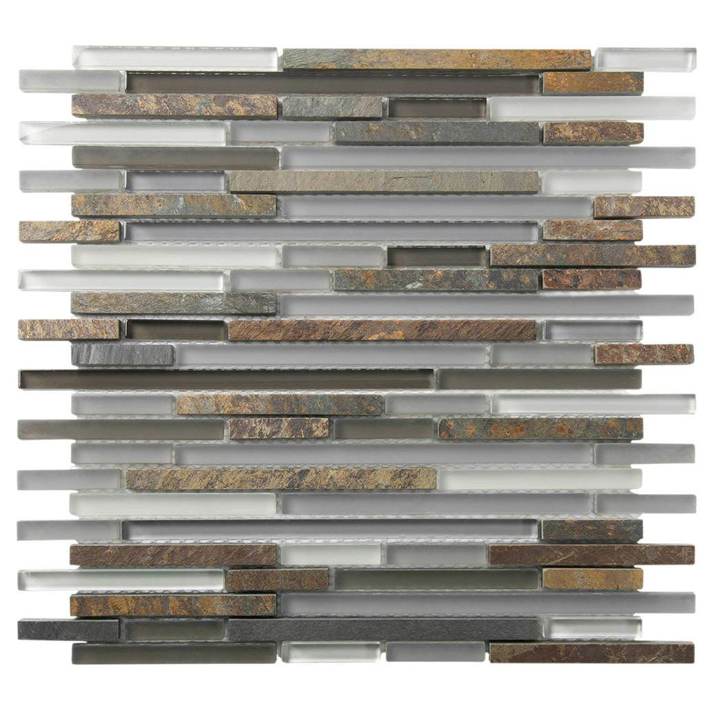 Waterfall White Slate Linear Glass And Slate Mosaic Tile position: 1
