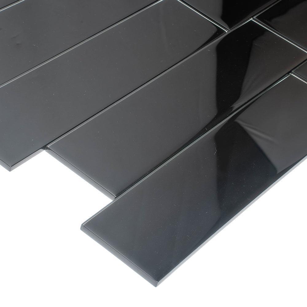 Glacier Black 4X16 Polished Glass Tile | Tile Club