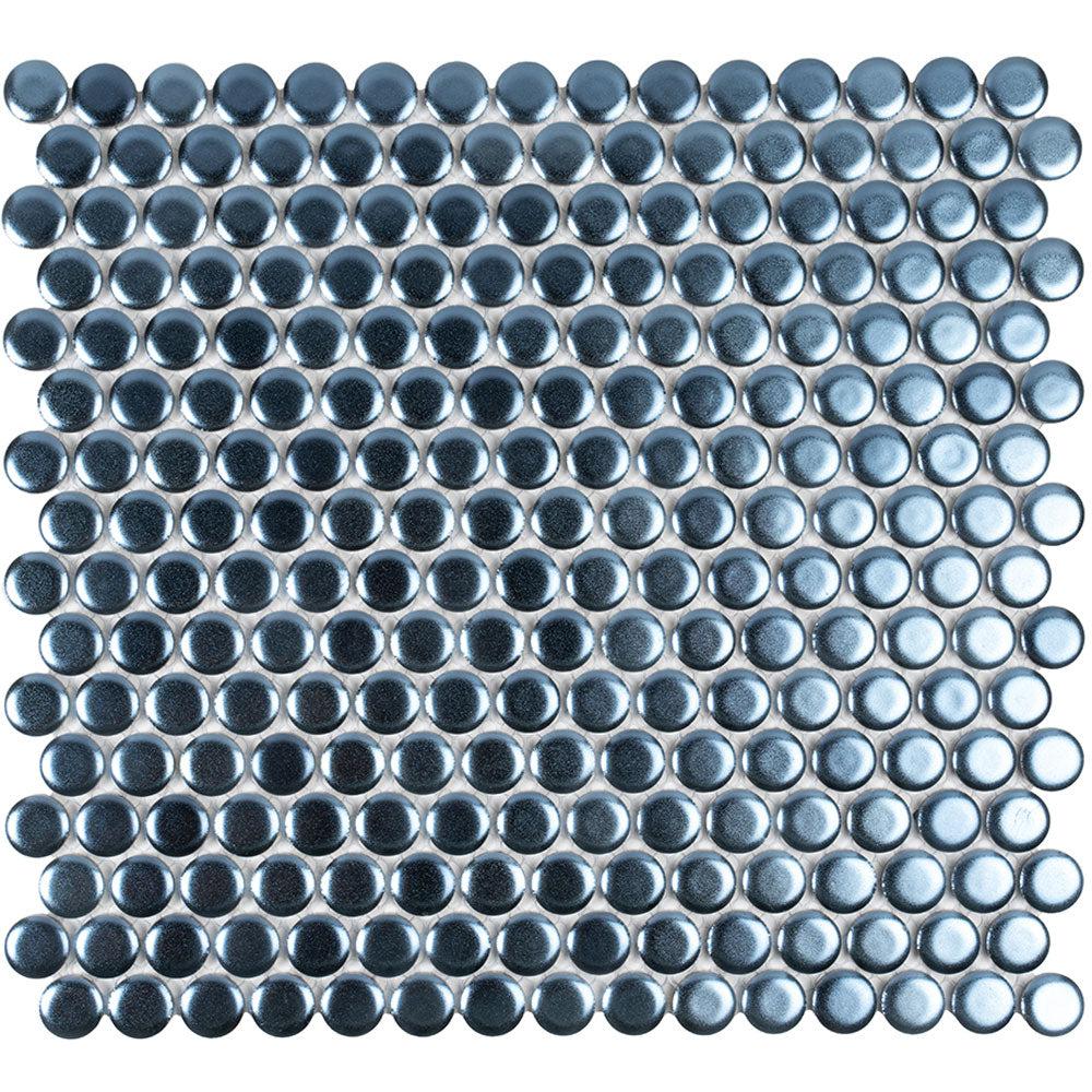 Metallic Blue Buttons Porcelain Penny Round Tile Sample