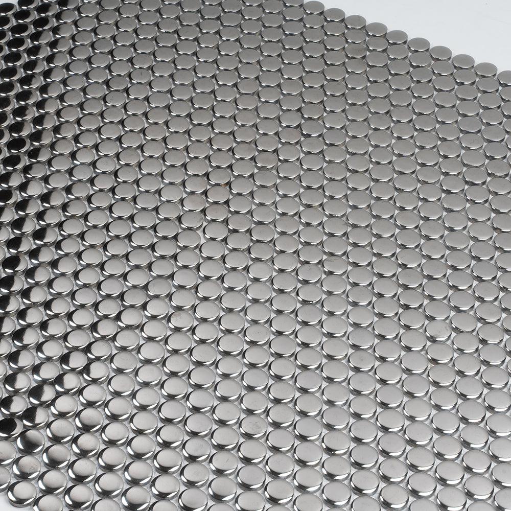 Metallic Silver Buttons Porcelain Penny Round Tile | Tile Club