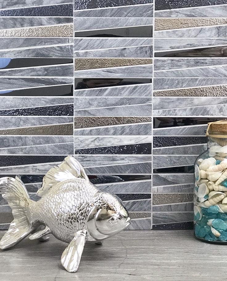 Villa Pyramids Blue Glass & Marble Mosaic Tile for a Coastal Bathroom Backsplash