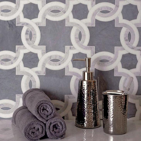 Weaving Flower Carrara & Thassos Marble Mosaic Tile for a Bathroom Vanity Wall