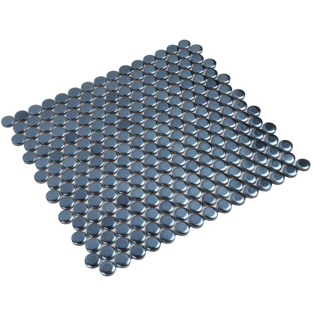 Metallic Blue Buttons Porcelain Penny Round Tile | Tile Club